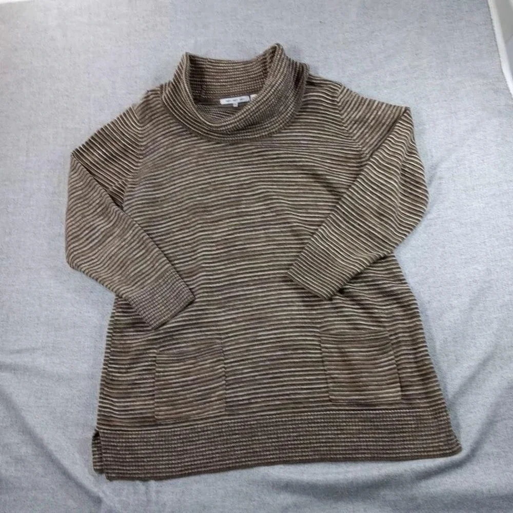Eight Eight Eight Sweater Womens XL Brown Striped Cowl Neck‎ Tunic Knit Pockets